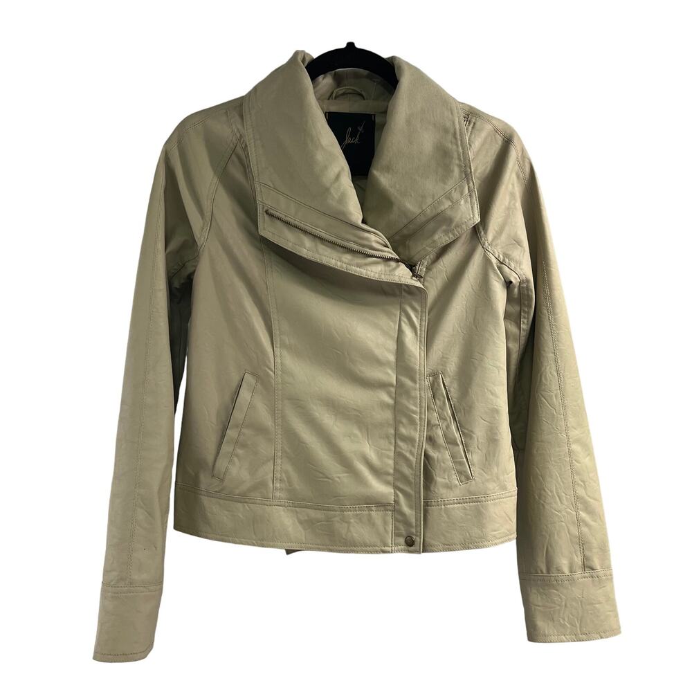 Jack Cream Faux Leather Moto Jacket Women's Size S Preppy Bikercore Sleek Fall